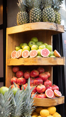 Fruits on the counter. Juice and drinks