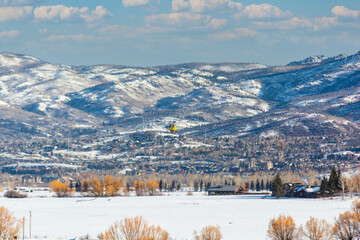 Steamboat Springs Colorado on a Sunny Snow Covered Day - obrazy, fototapety, plakaty