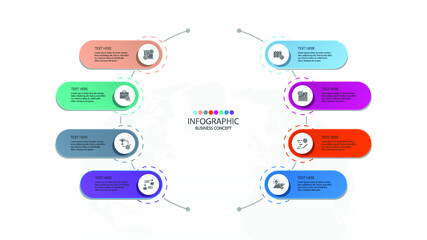 Basic circle infographic template with 8 steps, process or options, process chart, Used for process diagram, presentations, workflow layout, flow chart, infograph. Vector eps10 illustration.