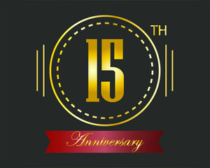 15th golden anniversary logo with ring and star golden. vector illustration