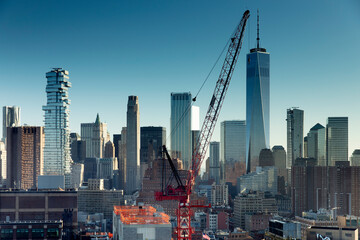 Downtown Manhattan Skyline Construction Crane