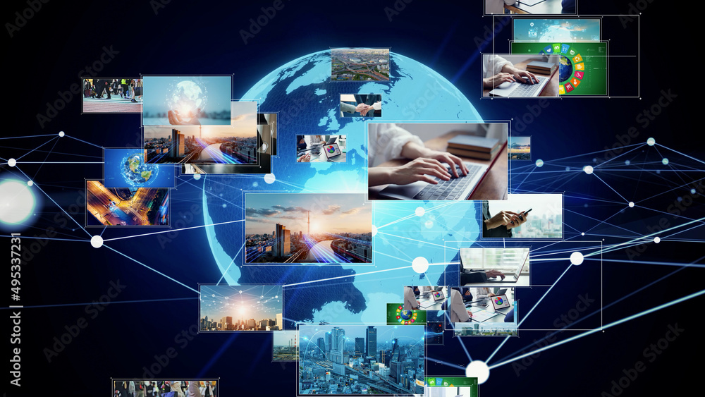 Poster Global communication network concept.  Video distribution. Digital contents.