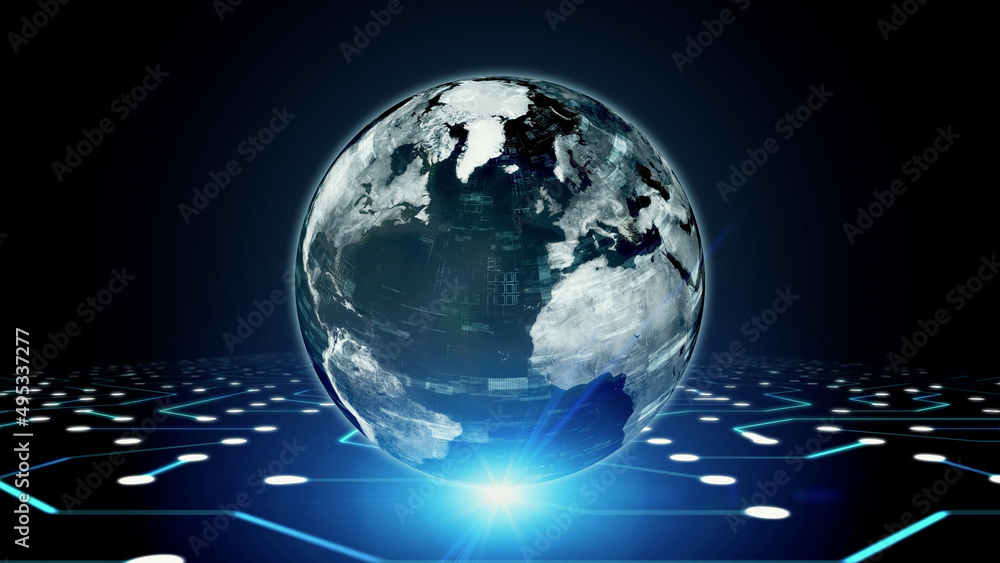 Poster earth and electronic circuits. global network.