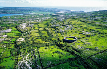 Dun Eoghanachta Bronze Age stone fort (cashel) in the limestone landscape of Inishmore, largest of...