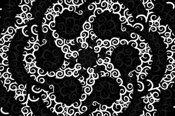 seamless Black and white caleidoscope gradient flower art pattern of indonesian traditional tenun batik ethnic dayak ornament for wallpaper ads background sticker or clothing
