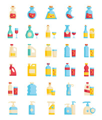 set of bottle flat icons set