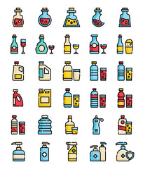 set of bottle filled outline icons set