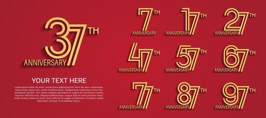set anniversary logotype premium collection golden color with double line on red background