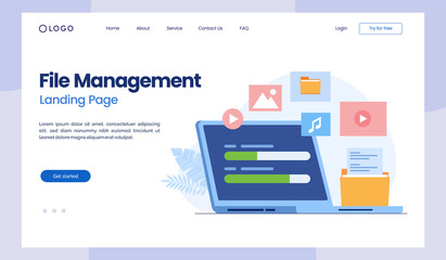 File management administration, data filing concept, document, file, flat illustration vector landing page