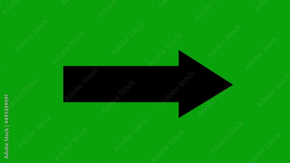 Poster loop animation of a black arrow, it appears turning and pointing to the right. on a green chroma key