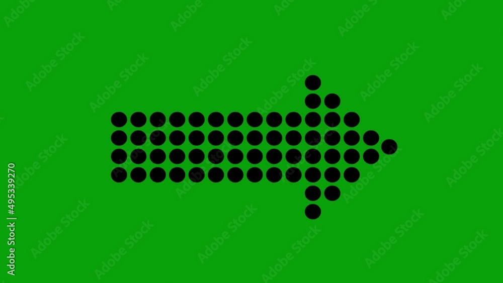 Poster loop animation of a dotted arrow, it appears turning and pointing to the right. on a green chroma ke