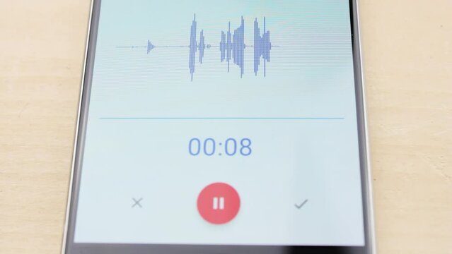 Dictaphone voice recording on smartphone. Microphone on a smartphone.