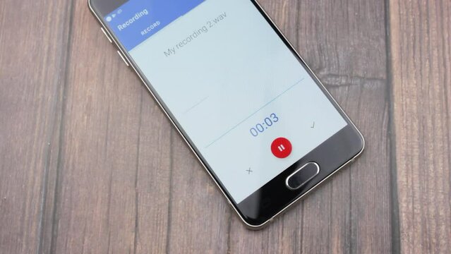 Dictaphone voice recording on smartphone. Microphone on a smartphone.