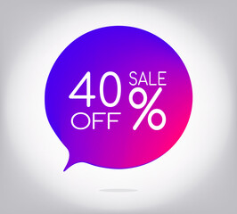 40% off gray gradient banner. Vector illustration label, colorful gradient label design or color transition for your modern design discount campaign promotion