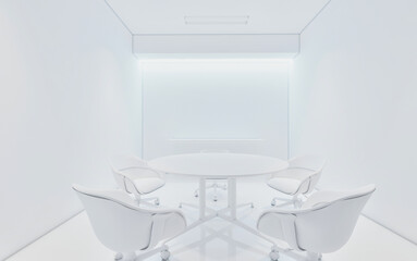 Meeting room for 4 seats in a white room with a modern atmosphere. 3d rendering , illustration