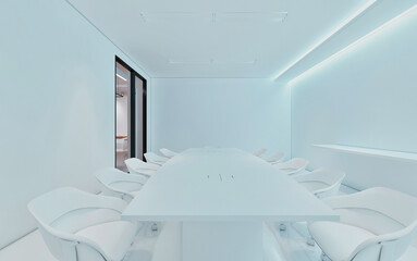 A multi-seat conference room in a modern white room. 3d rendering , illustration