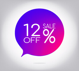 12% off gray gradient banner. Vector illustration label, colorful gradient label design or color transition for your modern design discount campaign promotion