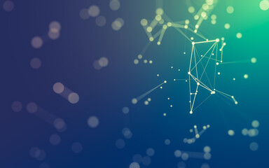 Abstract background. Molecules technology with polygonal shapes, connecting dots and lines. Connection structure. Big data visualization.