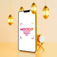 Mockup smartphone with 3d islamic ornament