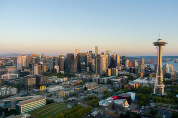 city skyline at sunset