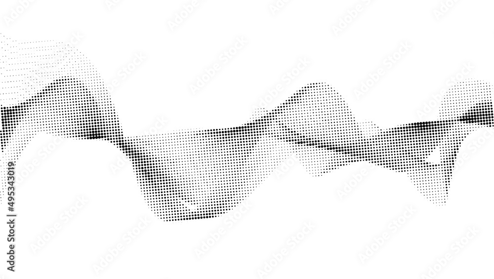 Poster abstract wavy background. halftone pattern from dots. black and white abstract ornament.