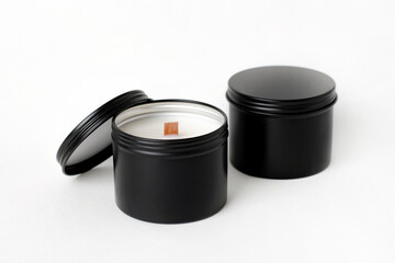 Soy candles in metal cans, handmade modern hobby , harmless coconut wax candles without paraffin on...