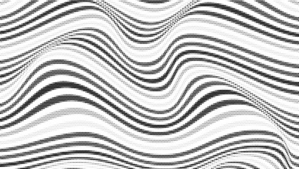 Wavy lines. Halftone gradient. Abstract shapes. Black and white pattern.