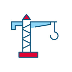 Construction crane for lifting and lowering cargo. Pixel perfect, editable stroke color icon