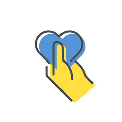 Hand holding a heart shape with ukrainian flag colors. Vector icon illustration for ukraine crisis with russia war