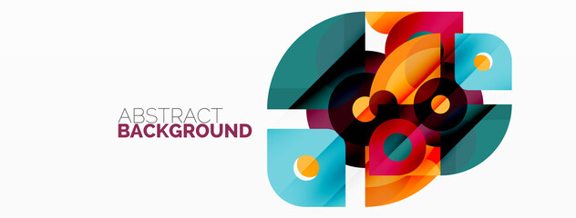 Colorful round shapes, circles and triangles background. Minimal geometric template for wallpaper, banner, presentation