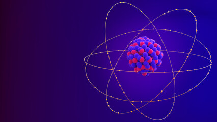 atomic structure consisting of protons, neutrons and electrons.Scientific of atom,3d rendering - obrazy, fototapety, plakaty