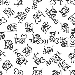 Seamless pattern with tacos text on background. Vector mexican banner.