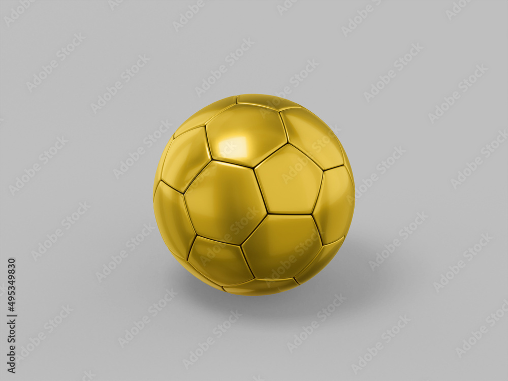 Poster golden one color football on gray flat background. minimalistic design object. 3d rendering icon ui 