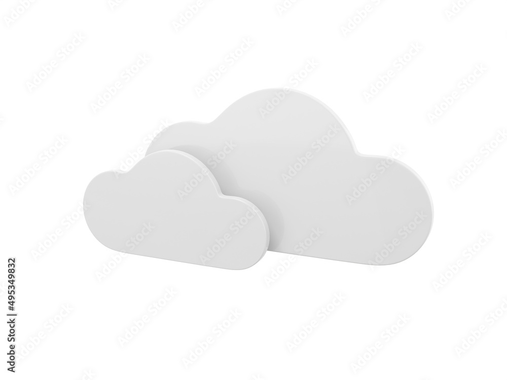 Poster two white clouds one color on a white flat background. minimalistic design object. 3d rendering icon