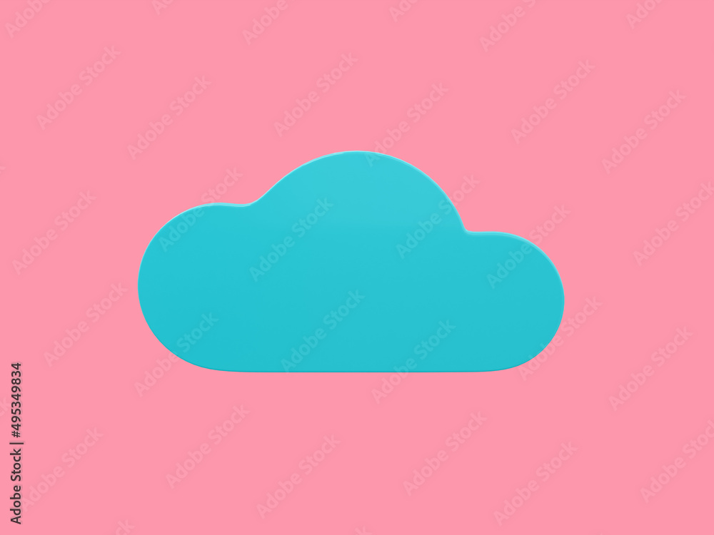 Poster blue one color cloud front view on pink flat background. minimalistic design object. 3d rendering ic