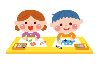 お絵描きをする子どもたち