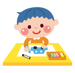 お絵描きをする男の子