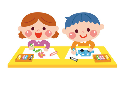 お絵描きをする子どもたち