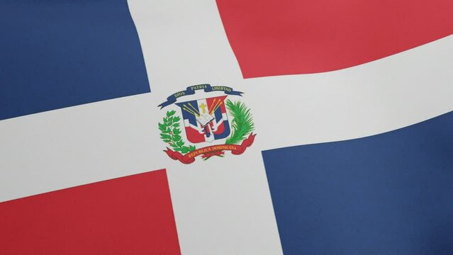 National flag of Dominican Republic waving original size and colors 3D Render, Dominican flag textile designed by Juan Pablo Duarte, Dominican Republic independence day