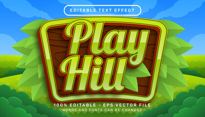 play hill 3d text effect and editable text effect with leaf illustration