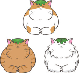 Cats putting a oak leaf on their forehead, brown-white, tiger, persian