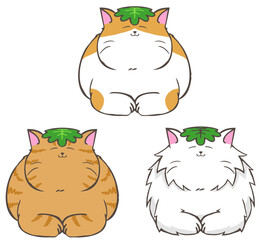 Cats putting a oak leaf on their forehead, brown-white, tiger, persian
