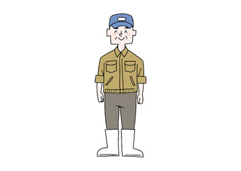 市場で働く高齢男性　コミカルな手書きの人物　ベクター、線画にカラー