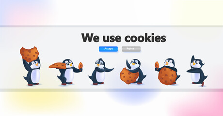 penguins holding cookie protection of personal information internet web pop up we use cookies policy notification