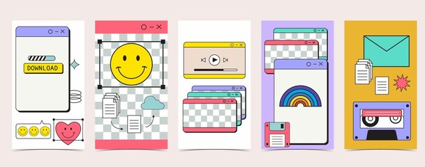 Retro 90s and 80s background design with internet window 1990