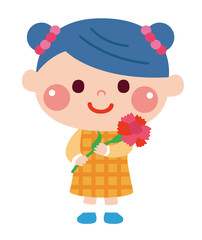 母の日にカーネーションを贈る女の子