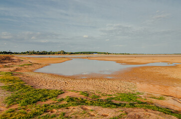 Dried lake and river on summer, Water crisis at thailand and Climate change or drought concept.