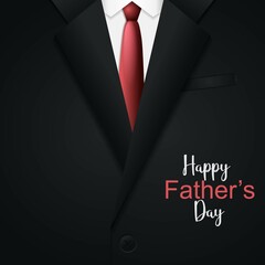 Illustration Happy Fathers Day greeting. Vector background with necktie, black costume Good vector illustration