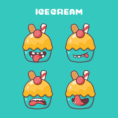 ice cream cartoon. summer drink series vector illustration. with different mouth expressions