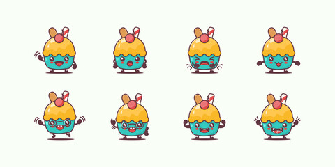 ice cream cartoon. summer drink series vector illustration. with different faces and expressions